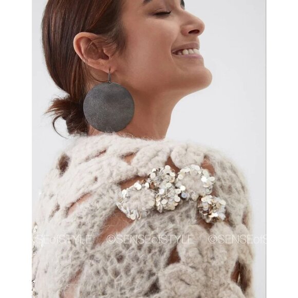 Brunello Cucinelli Flower Crocheted Sweater Top Sequins Size S - Picture 5 of 10